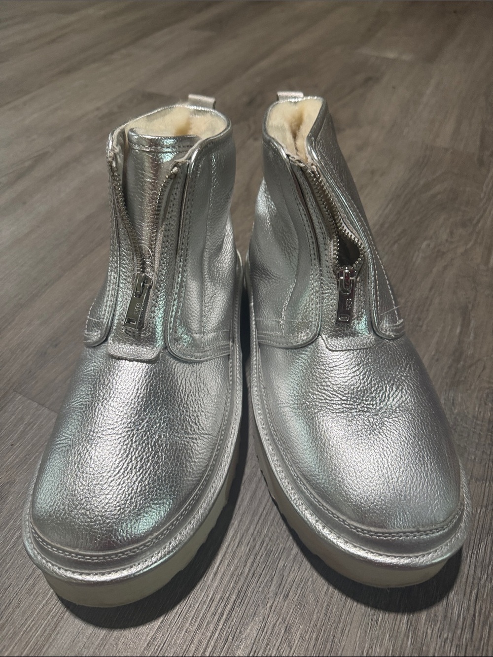 UGG Silver Metallic Zip-Front Slip-On Shoes